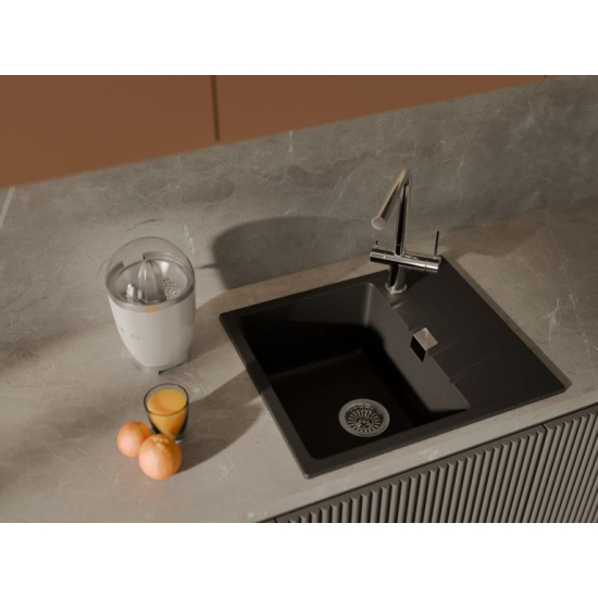 Мойка для кухни RIVELATO Raum 58 с крылом 580х500 мм кварцевая, nero