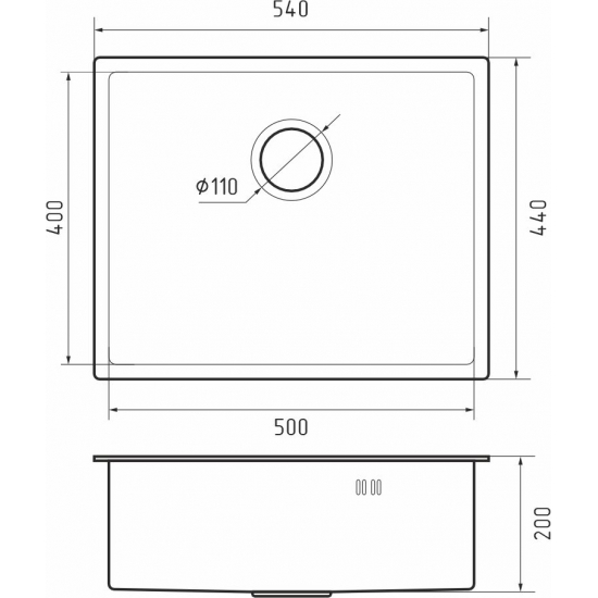 Мойка для кухни RIVELATO Rinox 5444 UN 540х440x1 мм, PVD black