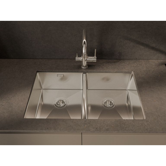 Мойка для кухни RIVELATO Rinox 7444 U2 740х440x1 мм, двухчашевая, сатин