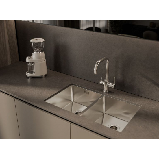 Мойка для кухни RIVELATO Rinox 7444 U2 740х440x1 мм, двухчашевая, сатин