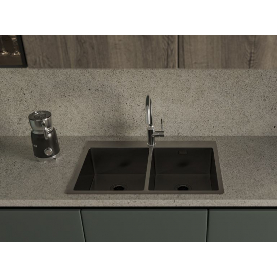 Мойка для кухни RIVELATO Rinox 7450 740х500x1 мм, двухчашевая, PVD black
