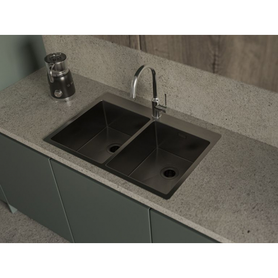Мойка для кухни RIVELATO Rinox 7450 740х500x1 мм, двухчашевая, PVD black