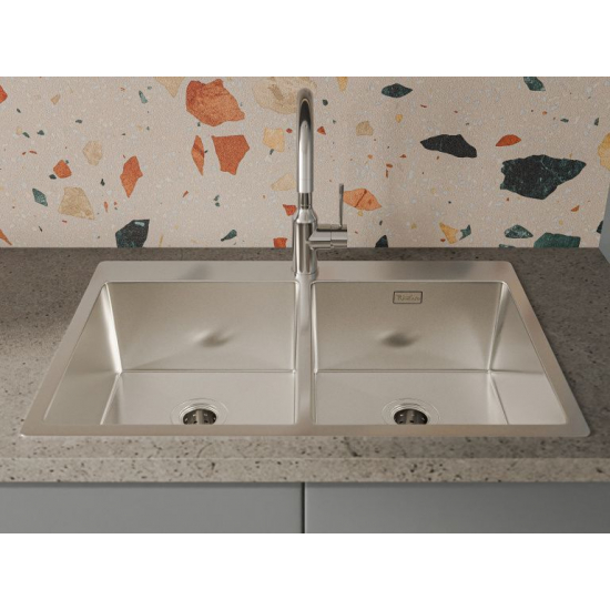Мойка для кухни RIVELATO Rinox 7450 740х500x1 мм, двухчашевая, сатин