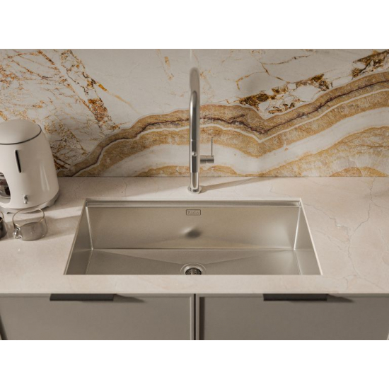 Мойка для кухни RIVELATO Rinox 8044 UN 800х440x1 мм, с коландером и ролл-матом, сатин