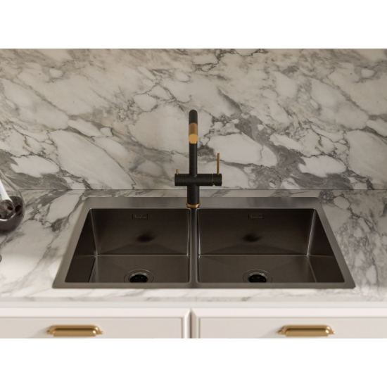 Мойка для кухни RIVELATO Rinox 8050B2 800х500x1 мм, двухчашевая, PVD black