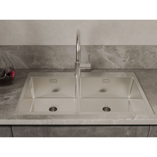 Мойка для кухни RIVELATO Rinox 8050B2 800х500x1 мм, двухчашевая, сатин