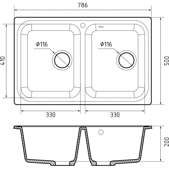 Мойка для кухни SANTREK AQUA PRO Boxy SA-S780K 2 чаши 786х500 мм, графит