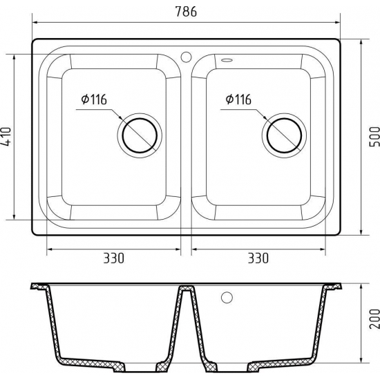 Мойка для кухни SANTREK AQUA PRO Boxy SA-S780K 2 чаши 786х500 мм, песочный