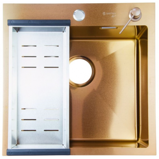 Мойка для кухни SANTREK AQUA PRO D5050HC 500х500x3 мм, с дозатором и коландером, бронза