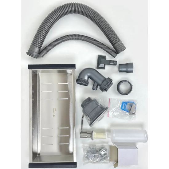 Мойка для кухни SANTREK AQUA PRO D6045B 600х450x3 мм, с дозатором и коландером, графит