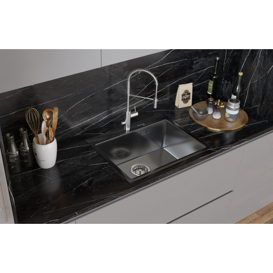 Мойка для кухни SANTREK AQUA PRO D6050HB 600х500x3 мм, с дозатором и коландером, графит