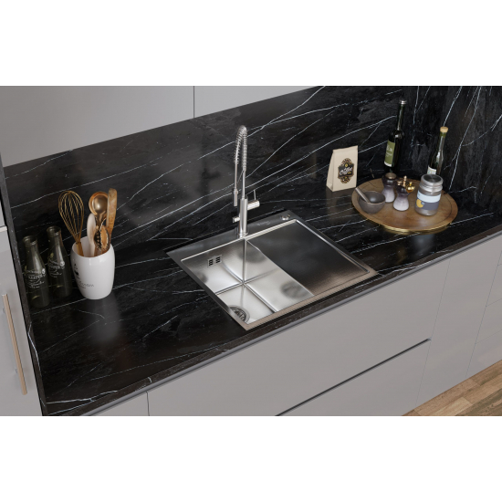 Мойка для кухни SANTREK AQUA PRO D6050HLS 600х500x3 мм левая, с дозатором и коландером, сатин