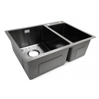 Мойка для кухни SANTREK AQUA PRO D6548HDB 650х480x3 мм двухчашевая, с дозатором и коландером, графит