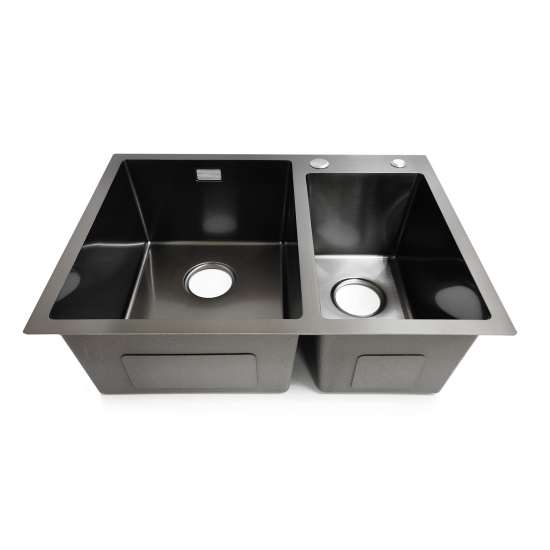 Мойка для кухни SANTREK AQUA PRO D6548HDB 650х480x3 мм двухчашевая, с дозатором и коландером, графит