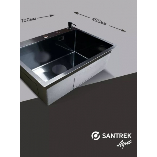 Мойка для кухни SANTREK AQUA PRO D7048HB 700х480x3 мм, с дозатором и коландером, графит