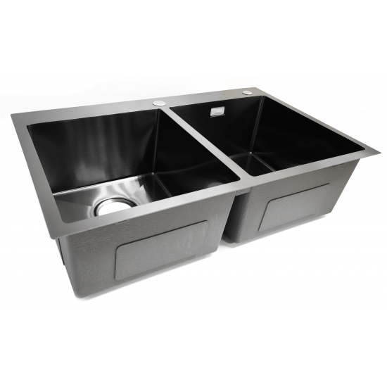 Мойка для кухни SANTREK AQUA PRO D7848HDB 780х480x3 мм двухчашевая, с дозатором и коландером, графит