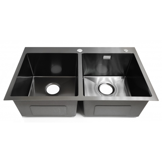 Мойка для кухни SANTREK AQUA PRO D7848HDB 780х480x3 мм двухчашевая, с дозатором и коландером, графит