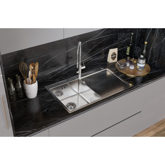 Мойка для кухни SANTREK AQUA PRO D7848HLS 780х480x3 мм левая, с дозатором и коландером, сатин