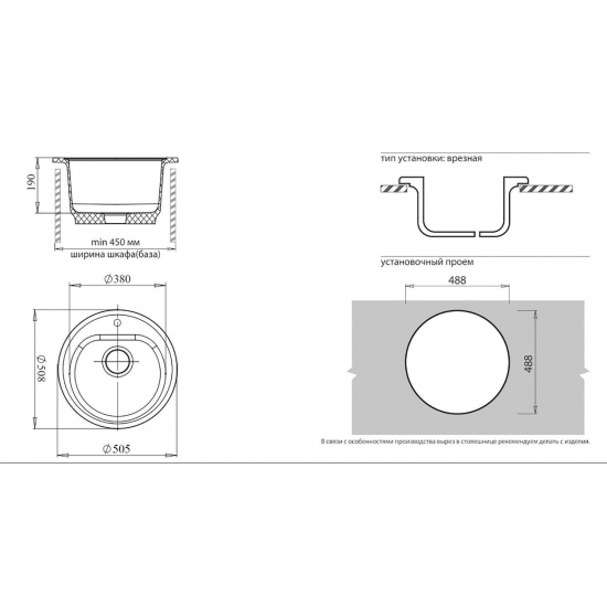Мойка для кухни SANTREK AQUA PRO Round SA-R510 D=508 мм, чёрный