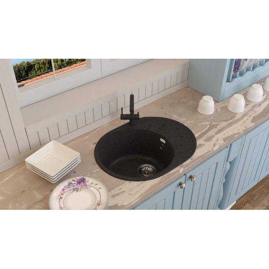Мойка для кухни SANTREK AQUA PRO Round SA-R580L чаша+крыло 579х445 мм, чёрный