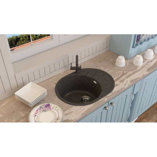 Мойка для кухни SANTREK AQUA PRO Round SA-R580L чаша+крыло 579х445 мм, графит