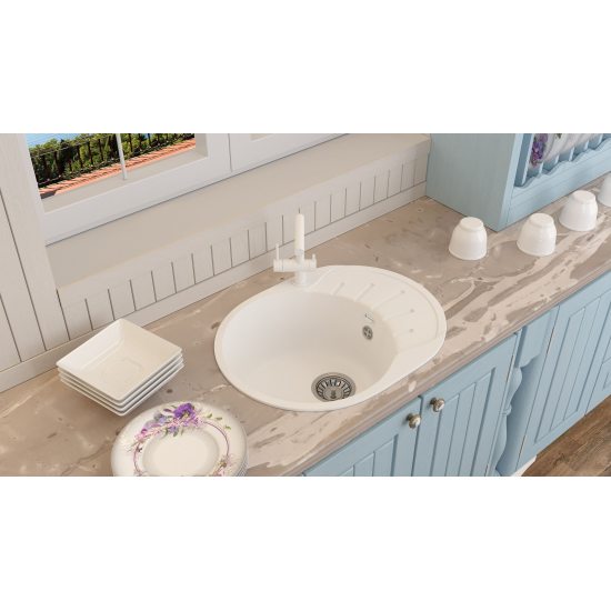 Мойка для кухни SANTREK AQUA PRO Round SA-R580L чаша+крыло 579х445 мм, иней