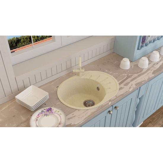 Мойка для кухни SANTREK AQUA PRO Round SA-R580L чаша+крыло 579х445 мм, песочный