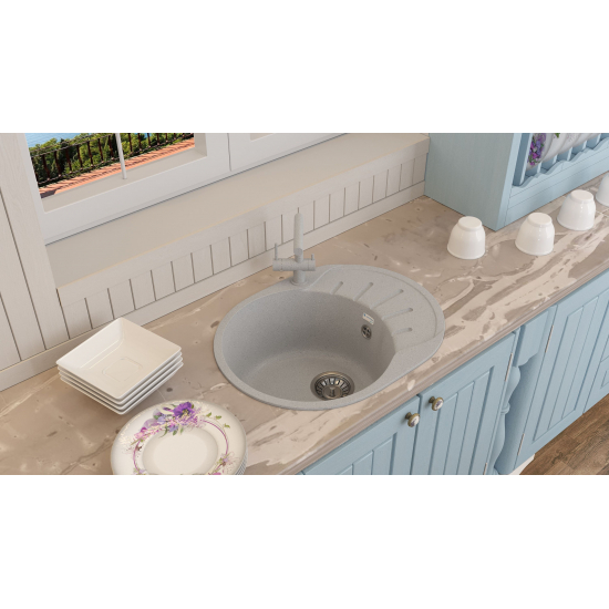 Мойка для кухни SANTREK AQUA PRO Round SA-R580L чаша+крыло 579х445 мм, серый