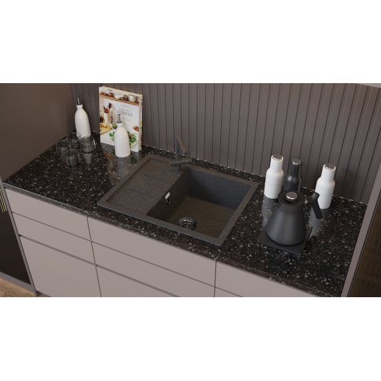 Мойка для кухни SANTREK AQUA PRO Square SA-S650L чаша+крыло 650х500 мм, графит