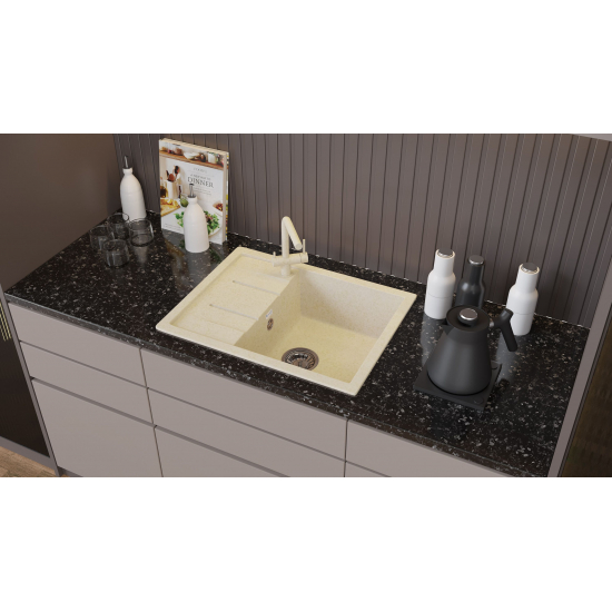 Мойка для кухни SANTREK AQUA PRO Square SA-S650L чаша+крыло 650х500 мм, песочный