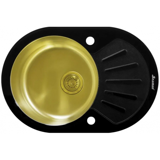 Мойка для кухни SEAMAN Eco Glass SMG-730 Black Gold 730х500x1 мм, с клапан-автоматом