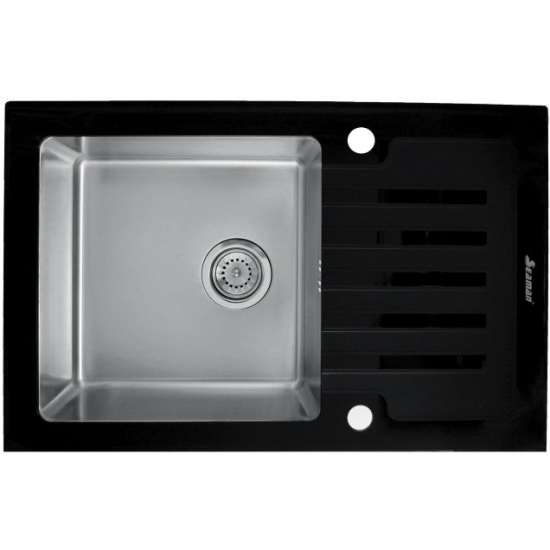 Мойка для кухни SEAMAN Eco Glass SMG-780 Black SS 780х500x1 мм, с клапан-автоматом