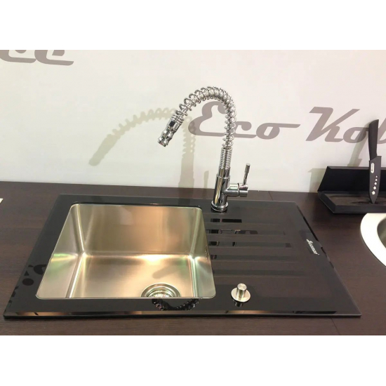 Мойка для кухни SEAMAN Eco Glass SMG-780 Black SS 780х500x1 мм, с клапан-автоматом