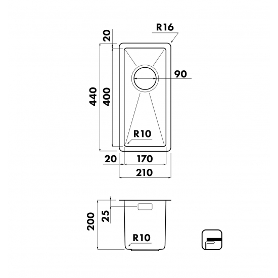 Мойка для кухни SEAMAN Eco Marino SME-210 210х440x1,2 мм