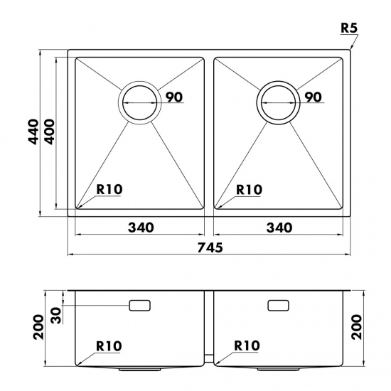 Мойка для кухни SEAMAN Eco Marino SME-745D двухчашевая 745х440x1,2 мм