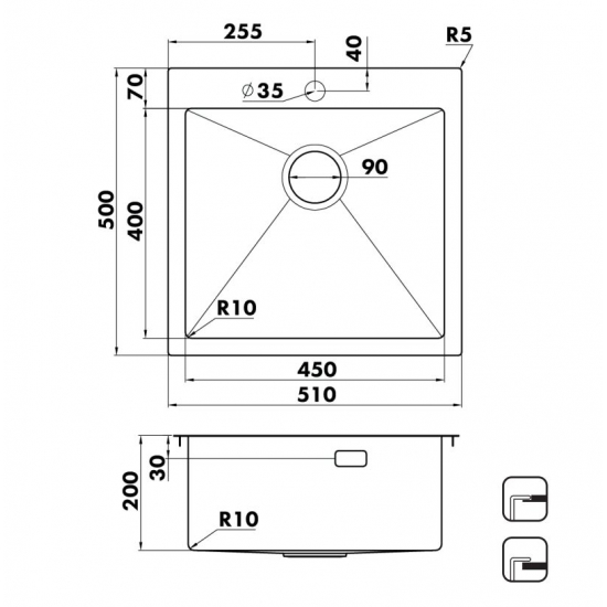 Мойка для кухни SEAMAN Eco Marino SMV-510 Light Gold 510х500x1,2 мм