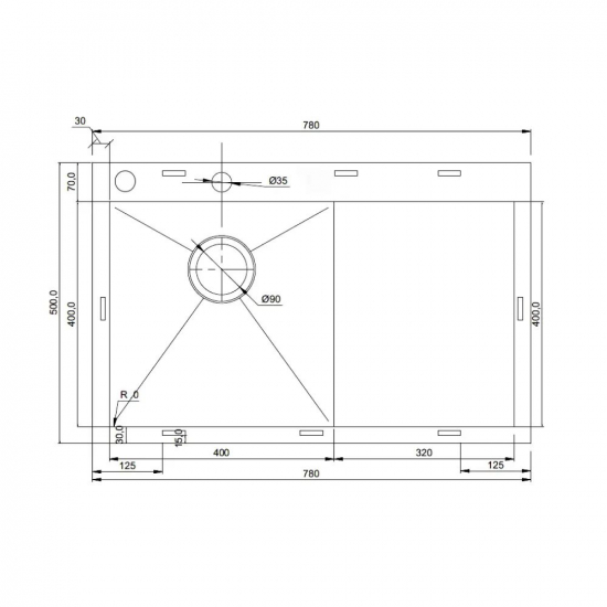 Мойка для кухни SEAMAN Eco Marino SMV-Z-780R 780х500x1,2 мм, левая, с клапан-автоматом