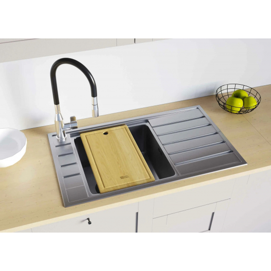 Мойка для кухни SEAMAN Eco Roma SMR-8650AKR 860х500x1 мм, с клапан-автоматом и коландером