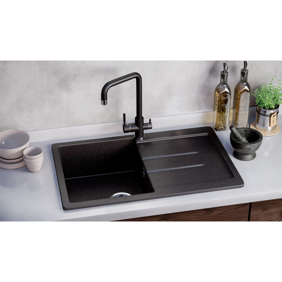 Мойка для кухни ULGRAN U-507 чаша+крыло 770х500 мм, чёрный