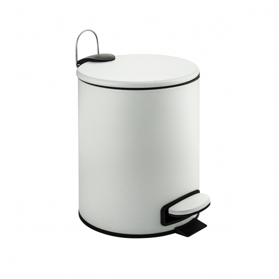 Мусорное ведро САНАКС 10502 круглое 5л из нержавеющей стали с педалью, микролифтом, белое