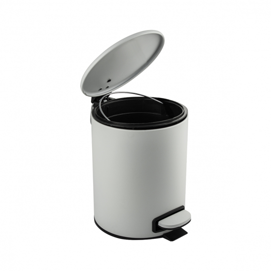 Мусорное ведро САНАКС 10502 круглое 5л из нержавеющей стали с педалью, микролифтом, белое