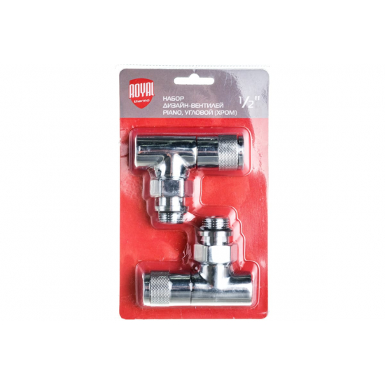 Набор дизайн-вентилей ROYAL THERMO PIANO угловой 1/2" (хром)