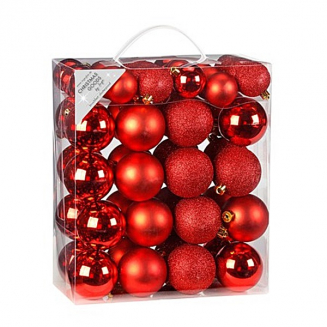 Набор ёлочных шаров, пластик, Ø 4/6 см, красный микс, 50 шт в уп