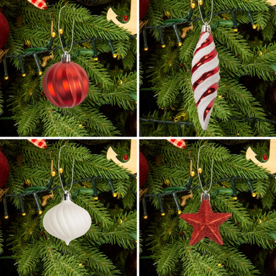 Набор ёлочных шаров, пластик, красный/белый микс, 51 шт в упаковке