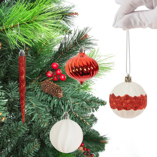 Набор ёлочных шаров, пластик, красный/белый микс, 51 шт в упаковке