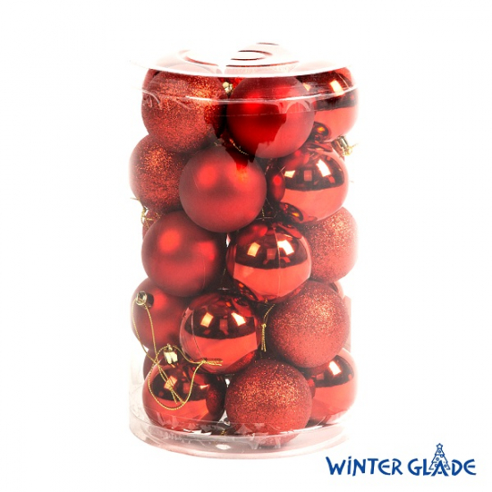 Набор ёлочных шаров, пластик, красный микс, 25 шт в упаковке