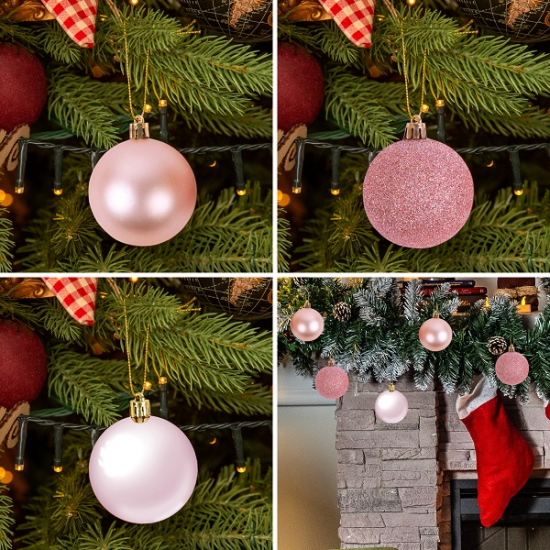 Набор ёлочных шаров, пластик, розовый микс, 40 шт в упаковке