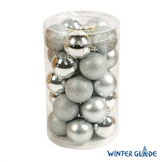 Набор ёлочных шаров, пластик, серебряный микс, 25 шт в упаковке