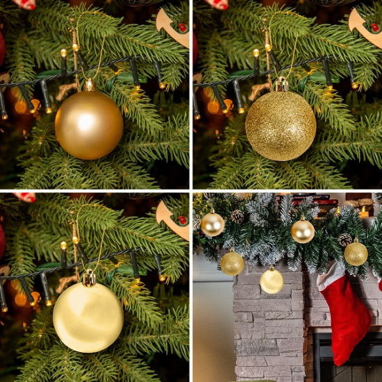 Набор ёлочных шаров, пластик, золотой микс, 25 шт в упаковке