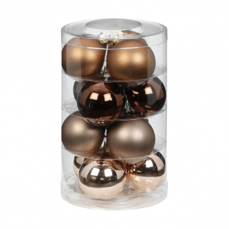 Набор ёлочных шаров, стекло Ø 6 см, коричневый/бежевый, 12 шт в уп
